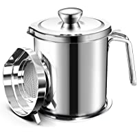 Chihee Filtro de Aceite- Recipiente de Grasa en Lata- 2 L Acero Inoxidable. Recipiente o pote de Lata con Filtro de…